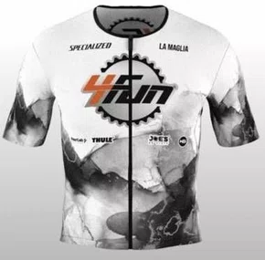 Jersey Ciclismo Champs Manga Curta Branco Cinza Team 4Fun La Maglia